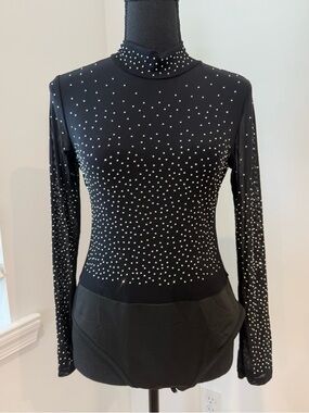 Black Rhinestone Mesh Bodysuit | Sheer Sparkle | Size M